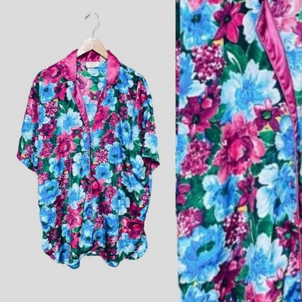Victoria Secret Womens Pajama Top Size M/L Pink Floral Buttons Up sleep Dress